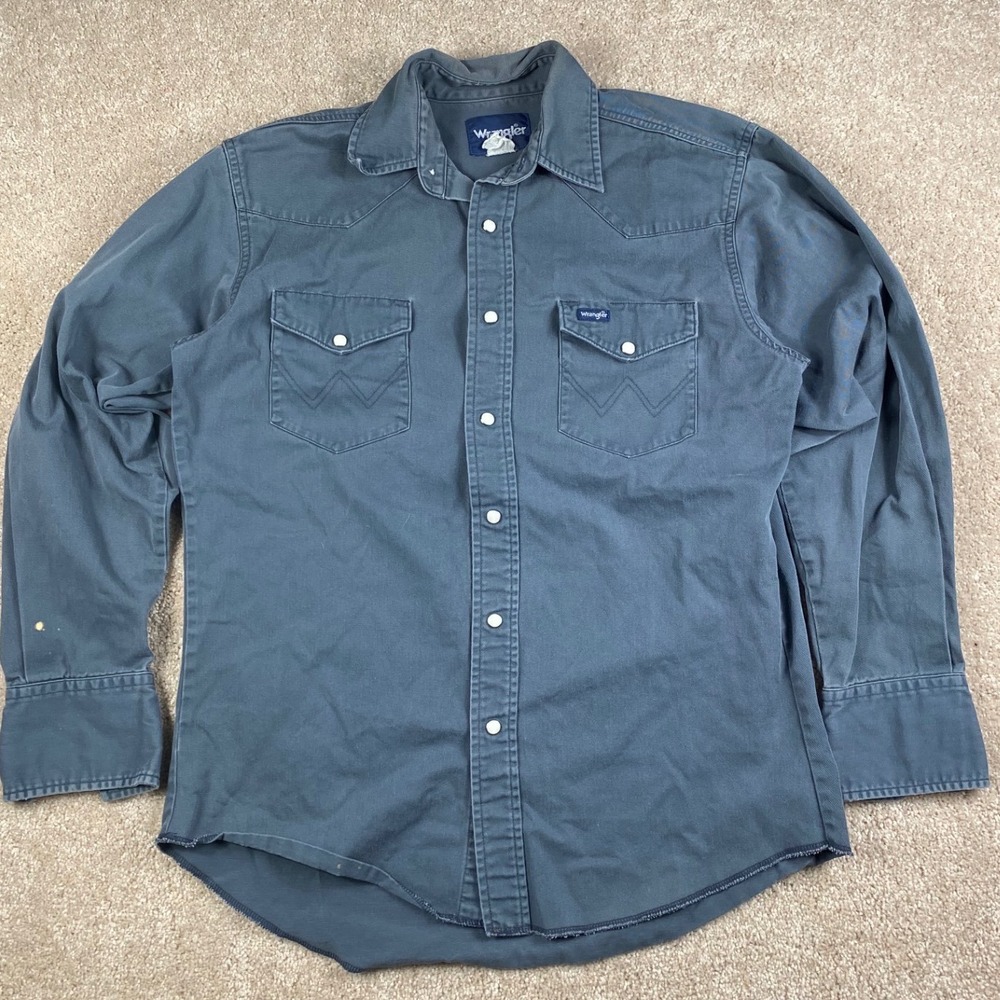 Wrangler Brushpopper Western Pearl Snap Shirt Dark Gray Twill Long Sleeve L
